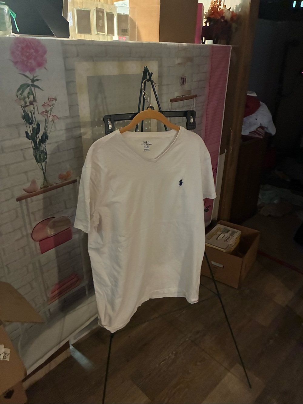 Polo by Ralph Lauren White V-Neck Tee with Navy Pony Logo